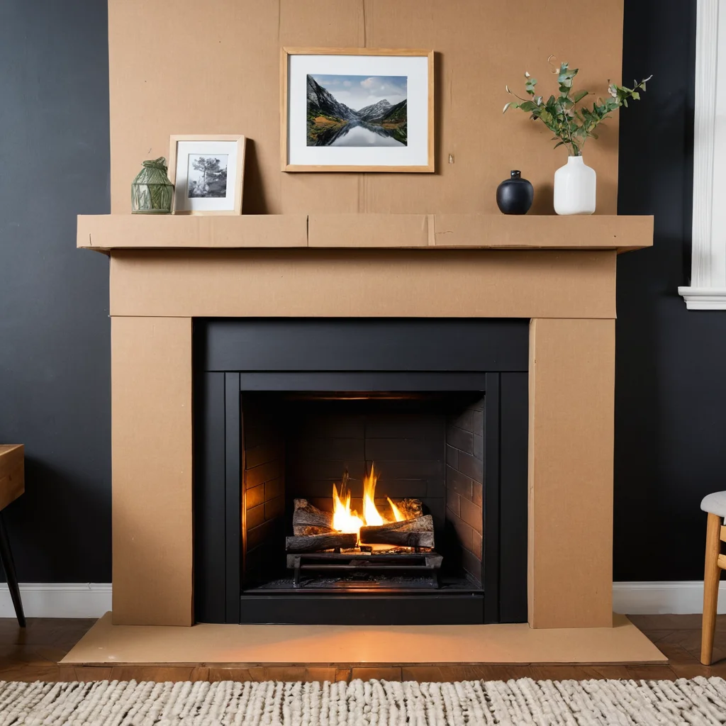 Крупный план ошибок при создании декоративного камина из картона: неровные края, видимые стыки, неаккуратное покрытие краской, демонстрирующие типичные недочеты, которые можно избежать при работе с DIY-проектами.