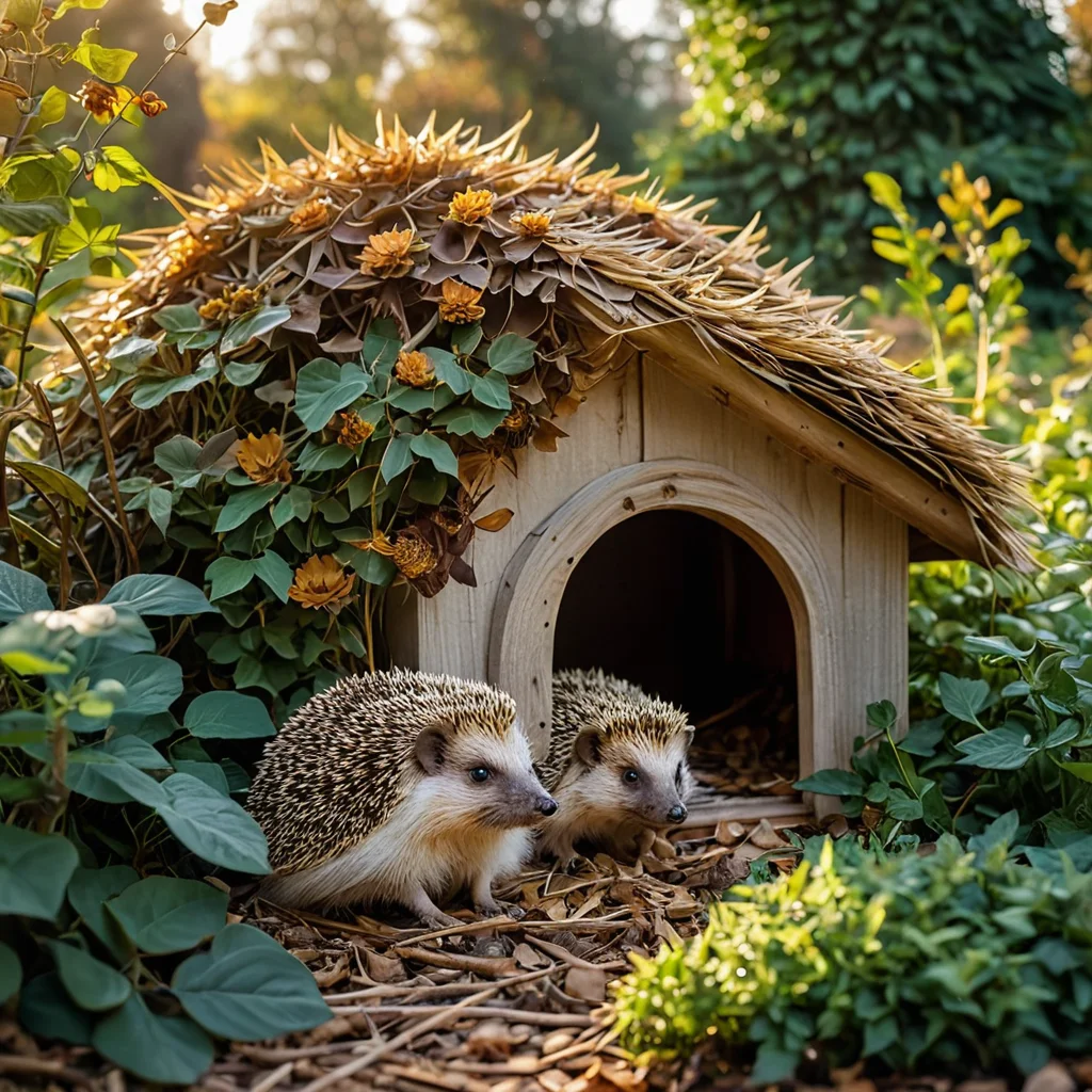 Уютное обустройство ежиного домика изнутри: мягкая подстилка из сухих листьев и соломы создает комфортное и безопасное гнездо для ежика.