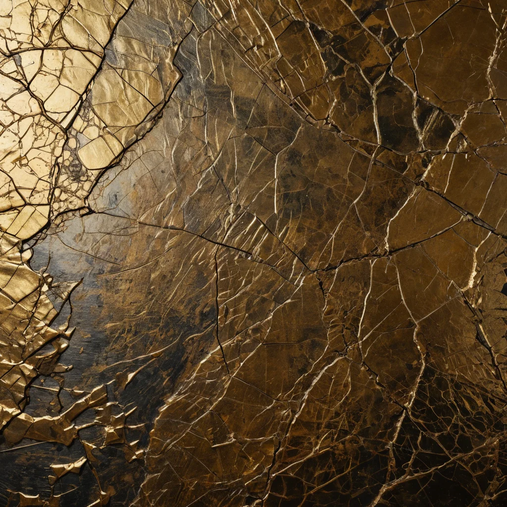 Крупный план фрагмента изделия с декупажем, на котором отчетливо виден эффект двухшагового кракелюра: глубокие, художественные трещины с темным патинированием, создающие выраженное состаривание.