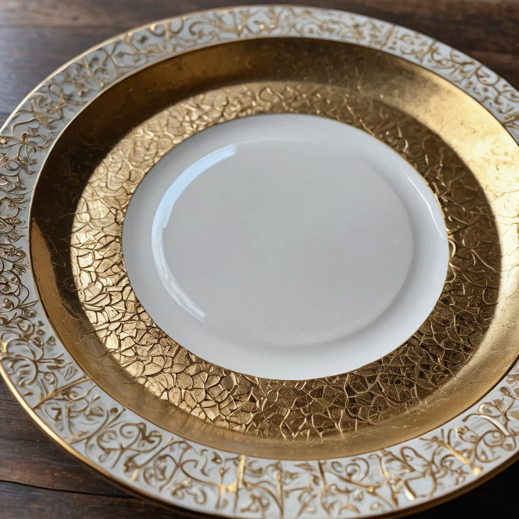 Крупный план винтажной тарелки, декорированной в технике декупаж с изящным одношаговым кракелюром, демонстрирующим тонкие трещины и эстетику состаривания.