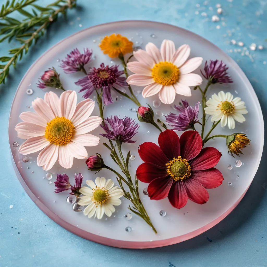 Момент основной заливки подстаканника из эпоксидной смолы: прозрачная смола аккуратно наливается в силиконовую форму, покрывая сухоцветы, а небольшие пузырьки воздуха исчезают под воздействием тепла, обеспечивая гладкость поверхности.