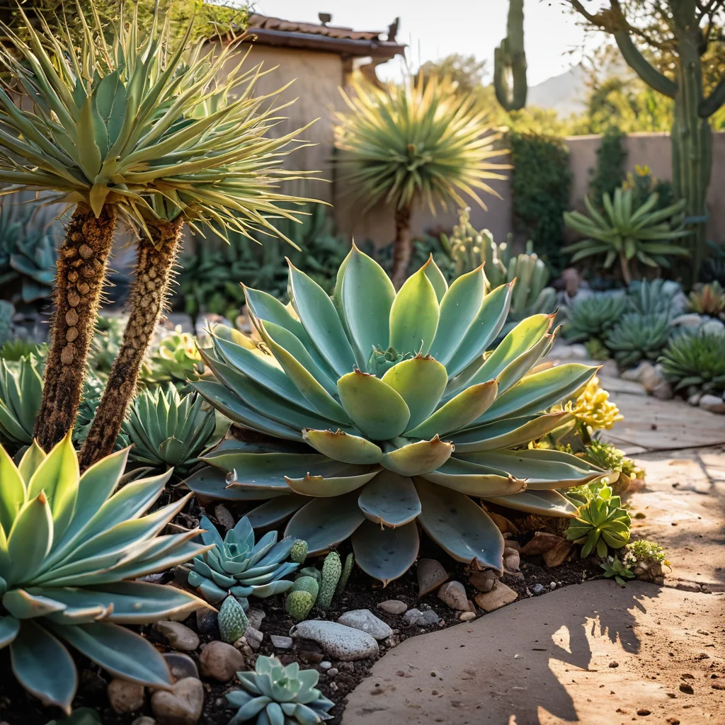 Типичные ошибки при создании пустынного садика: переувлажнение суккулентов, приводящее к корневой гнили, и неправильный выбор растений, демонстрирующий увядшие листья.