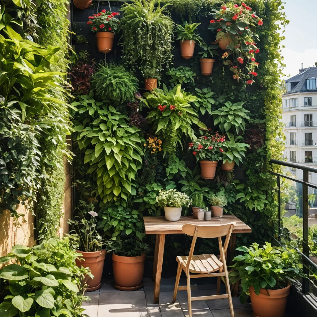 Вдохновляющий пример вертикального сада на маленьком балконе, создающий уютный зеленый оазис с каскадными цветами и пышной зеленью, демонстрирующий экономию места.