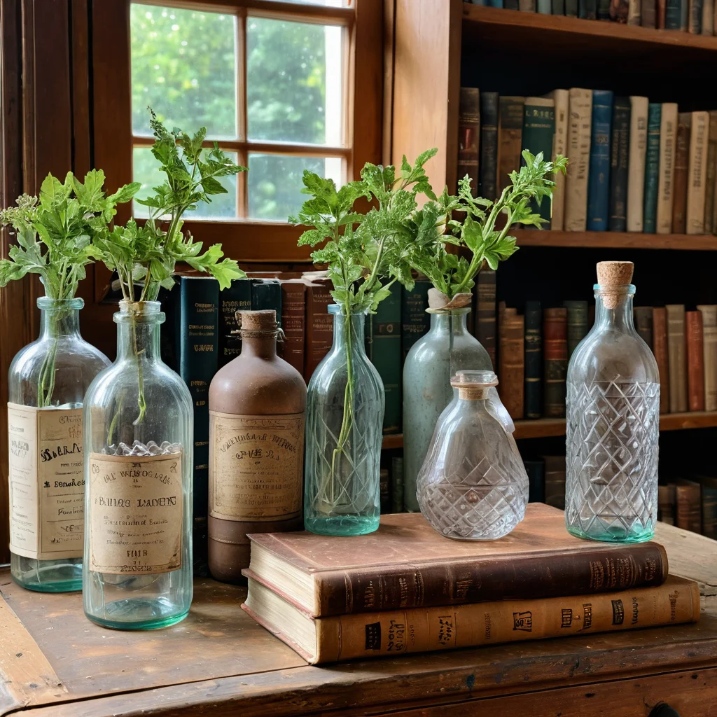 Рука, перебирающая старые книги и стеклянные бутылки на блошином рынке, как пример поиска материалов для бюджетного винтажного декора.