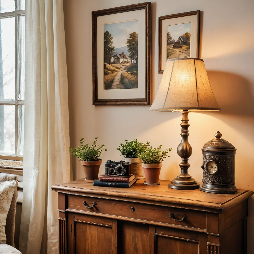 Композиция из самодельных винтажных предметов декора, демонстрирующая выгодность и креативность использования старых вещей для создания уютной атмосферы в доме.