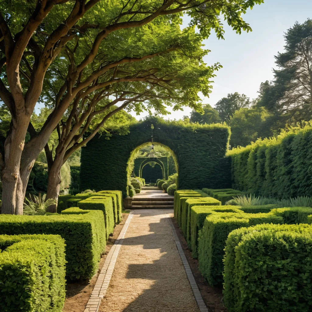 Уход за живым лабиринтом: полив растений, подкормка корней, опрыскивание от вредителей, здоровая зеленая листва, пышный сад, практики устойчивого садоводства.