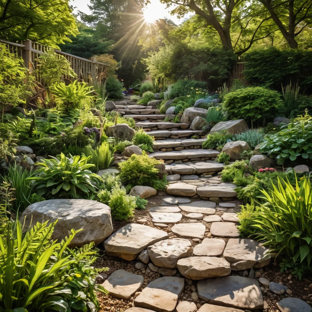 Пошаговая инструкция по созданию садовой змейки своими руками: процесс укладки камней, заполнения грунтом, посадки молодых растений и первого полива, садовые инструменты на фоне.