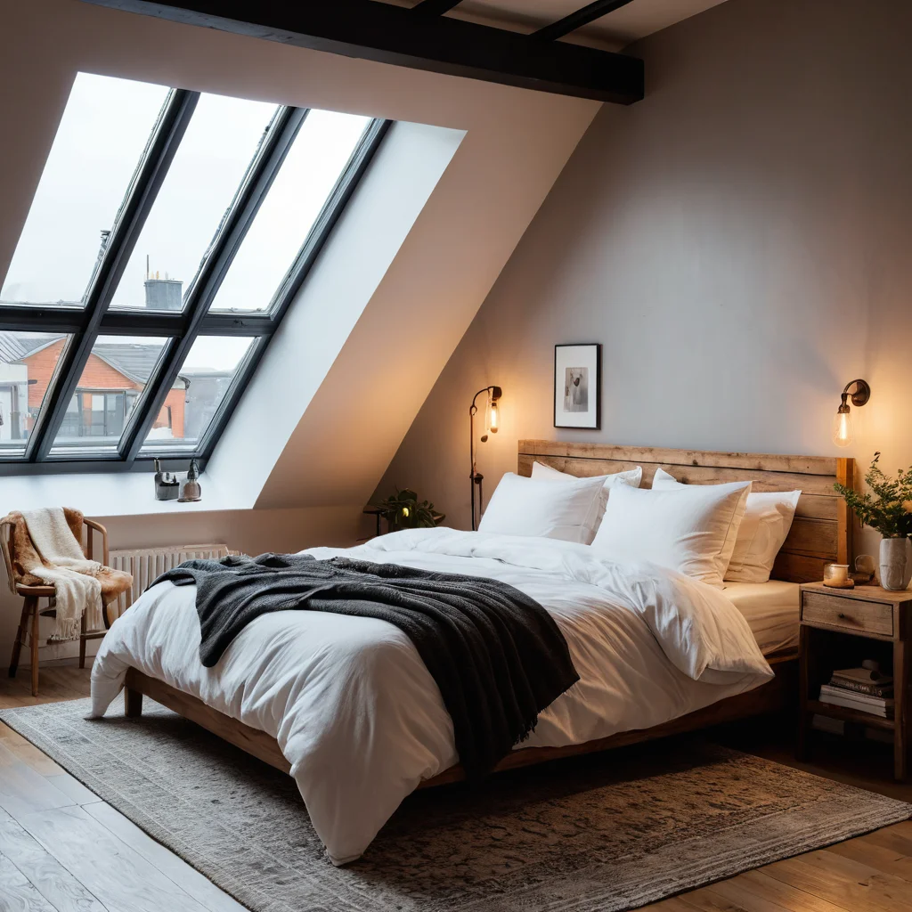 Персональный уголок в стиле лофт: уютная спальня с продуманным декором, сочетанием индустриальных элементов и теплым освещением, создающая атмосферу комфорта.