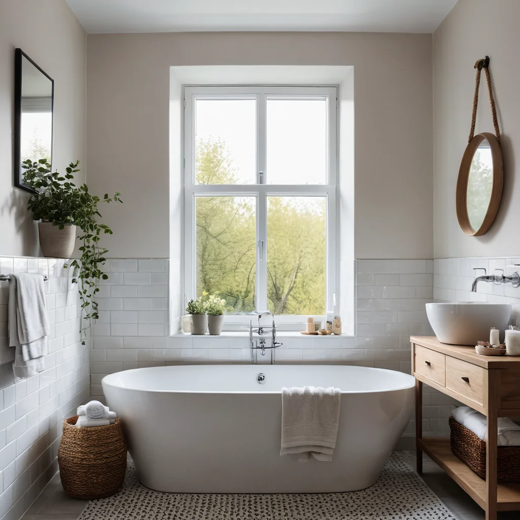 Минималистичный и светлый интерьер ванной комнаты, залитый утренним светом, создающий спокойную и освежающую атмосферу для психологически правильного начала дня.