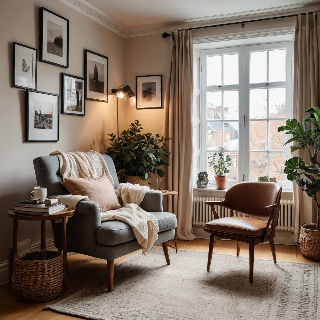 Уютный и адаптируемый кабинет, демонстрирующий личные штрихи, теплую атмосферу и хорошо освещенное рабочее пространство, служащее интеллектуальным убежищем, адаптированным для саморефлексии.