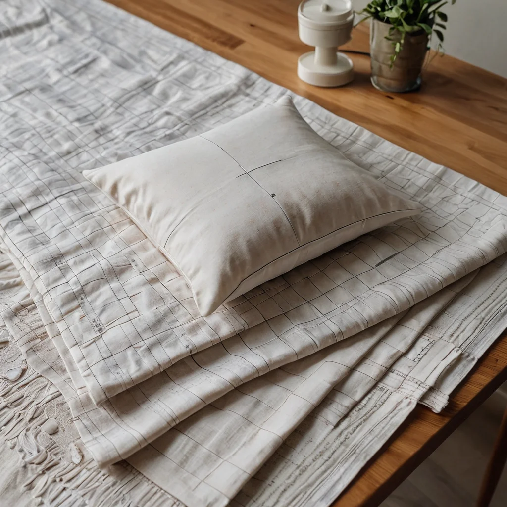Идеально вырезанные детали ткани для основы декоративной наволочки, аккуратно сложенные на раскройном мате, демонстрирующие точность и важность идеального кроя перед шитьем.