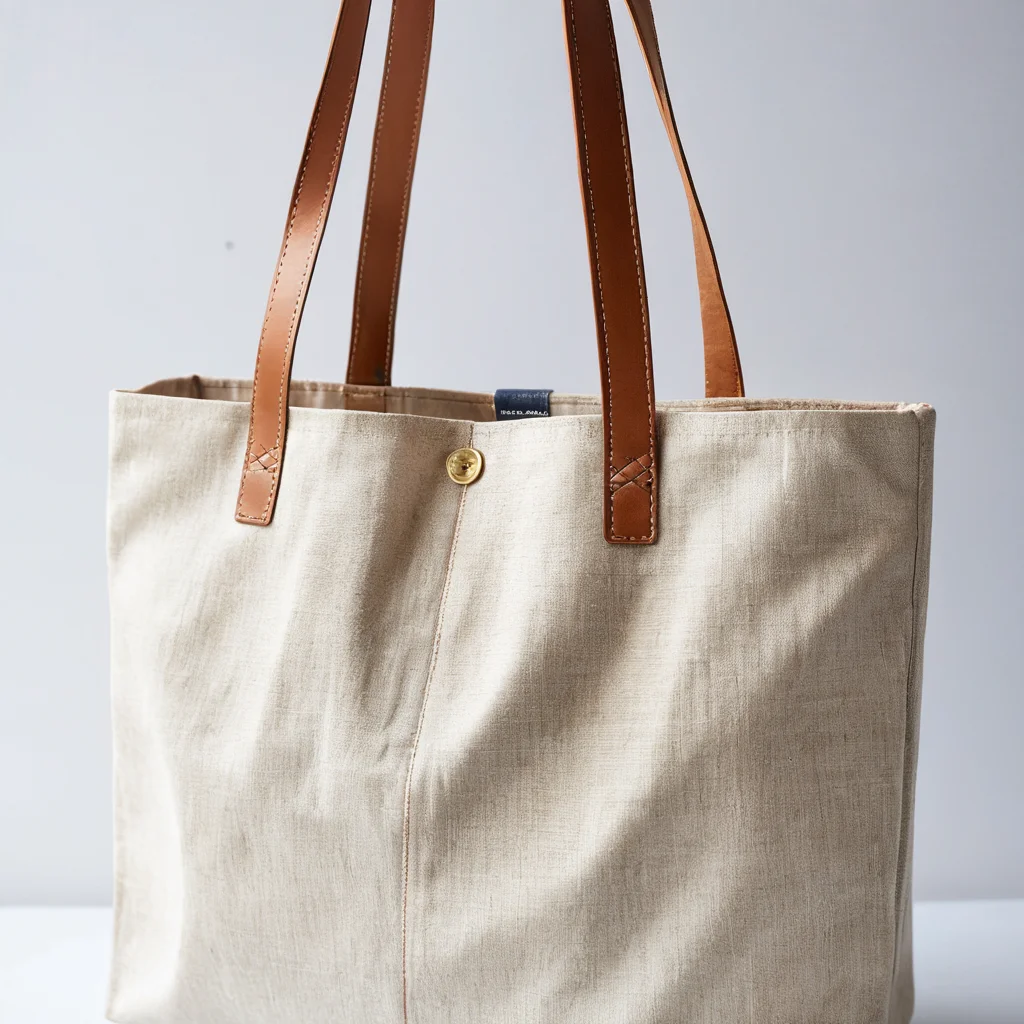 Изображение, демонстрирующее простой шоппер с одним швом, идеальный проект для начинающих, с акцентом на минималистичный дизайн и натуральные ткани.