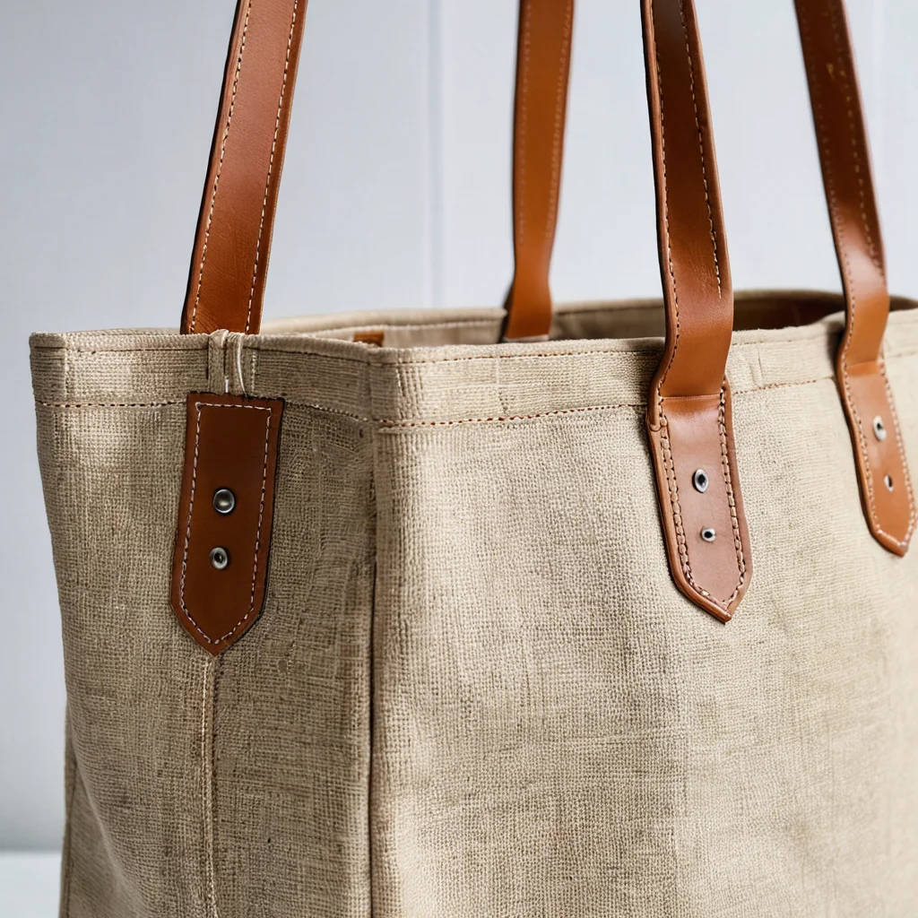 Крупный план профессионально выполненных элементов шоппера: укрепленное дно, аккуратно обработанные края и декоративная отстрочка для идеального вида.