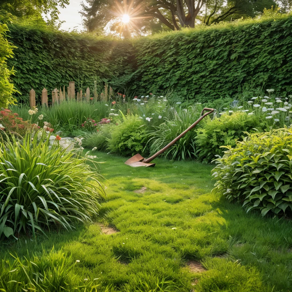 عشب مهمل به بقع عارية، وأعشاب ضارة، ومناطق ذابلة، يرمز إلى الأخطاء الشائعة في العناية بدون مواد كيميائية. تصور لما يجب تجنبه.