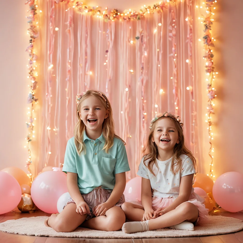 Праздничная комната, залитая мягким светом гирлянд и украшенная в яркой пастельной цветовой гамме, создающая уютную и радостную атмосферу, влияющую на настроение ребенка. Цвет и свет в декоре детского праздника.