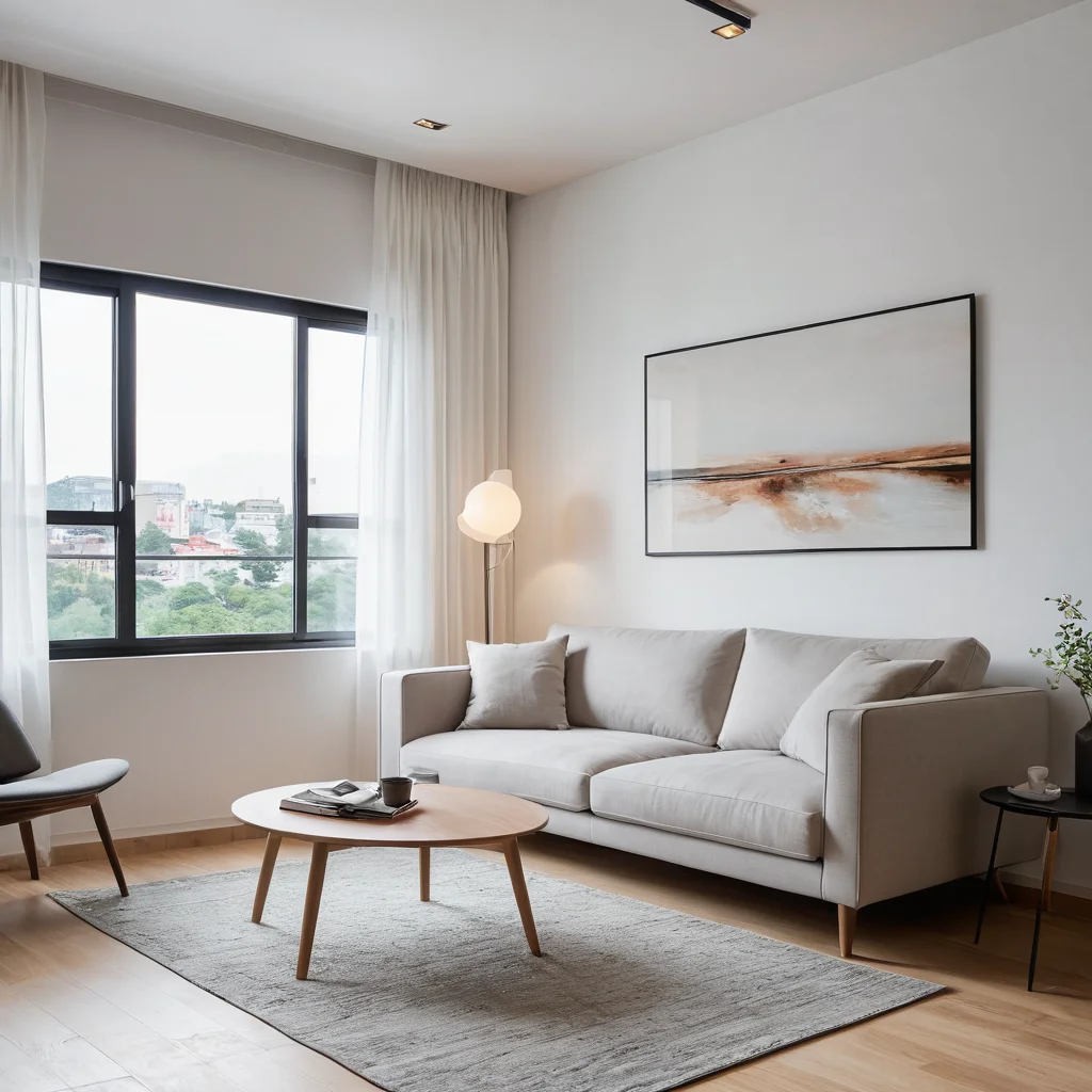 Стильный и компактный диван в современном интерьере маленькой квартиры, который выглядит элегантно и не занимает лишнего места, являясь идеальным решением для небольших пространств.