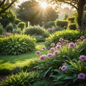 Волшебная клумба, оформленная в стиле знаков зодиака, излучающая астрологический шарм и мистическую атмосферу, с кинематографическим освещением и каплями росы.