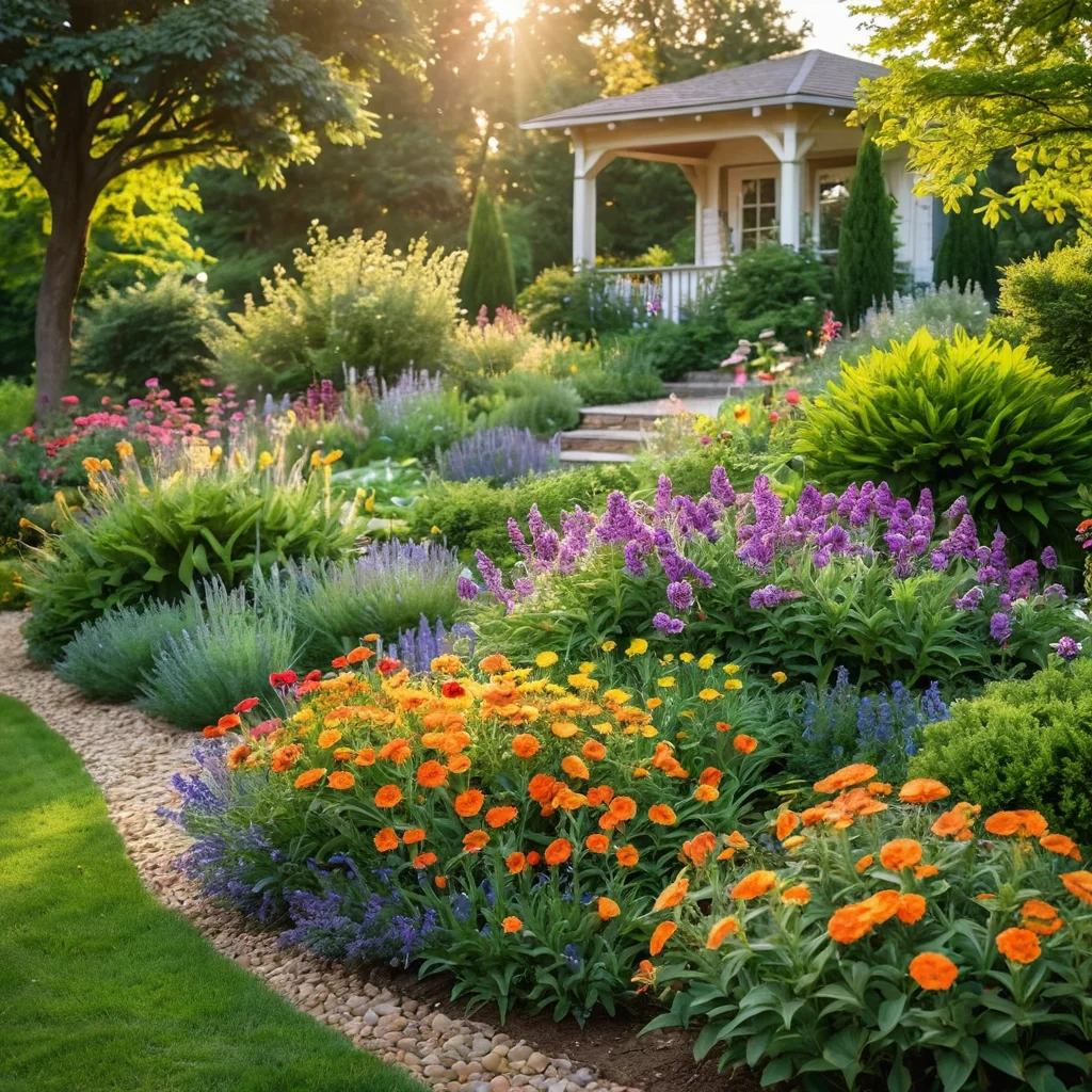 Вдохновляющая идея для дизайна сада: клумба в виде палитры, наполненная каскадом разноцветных цветов, демонстрирующая креативный подход к оформлению участка.