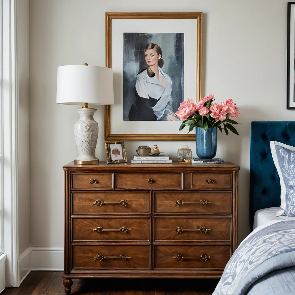 Изображение, показывающее распространенные ошибки в декоре комодов и тумб: перегруженная поверхность, неподходящие аксессуары, неудачный выбор цвета, контрастирующее с элегантным решением.