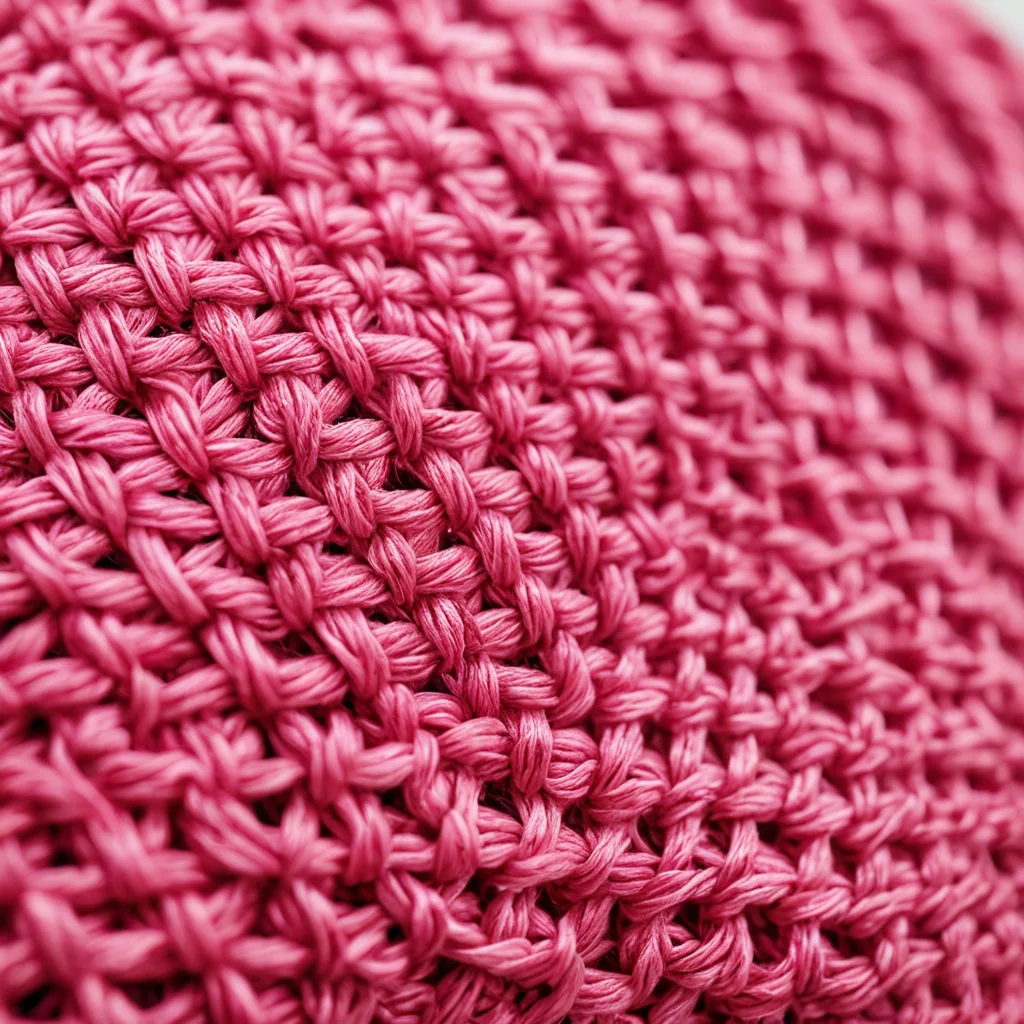 Крупный план начального этапа вязания коврика из трикотажной пряжи крючком: видны идеально сформированные первые ряды от магического кольца, демонстрирующие освоение базовых петель.