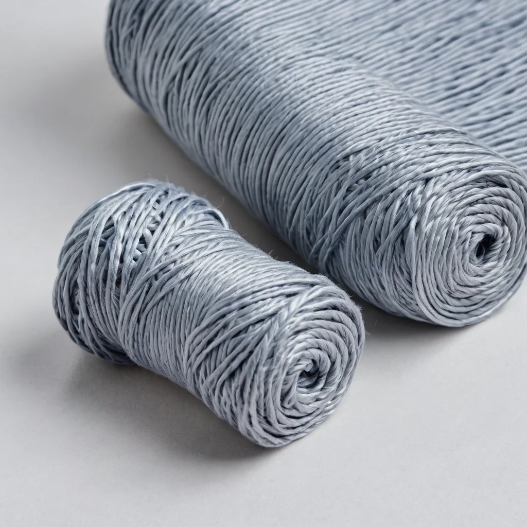 Два небольших образца вязания крючком из трикотажной пряжи, расположенные рядом: один образец 'волнит' по краям, а другой сильно стянут, демонстрируя распространенные ошибки новичков при вязании ковриков.