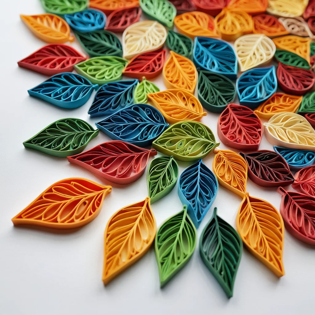 Крупный план свободных и фасонных элементов квиллинга: 'листок', 'треугольник' и 'капля', выполненные из разноцветной бумаги, готовые для создания сложных композиций и освоения новых форм.