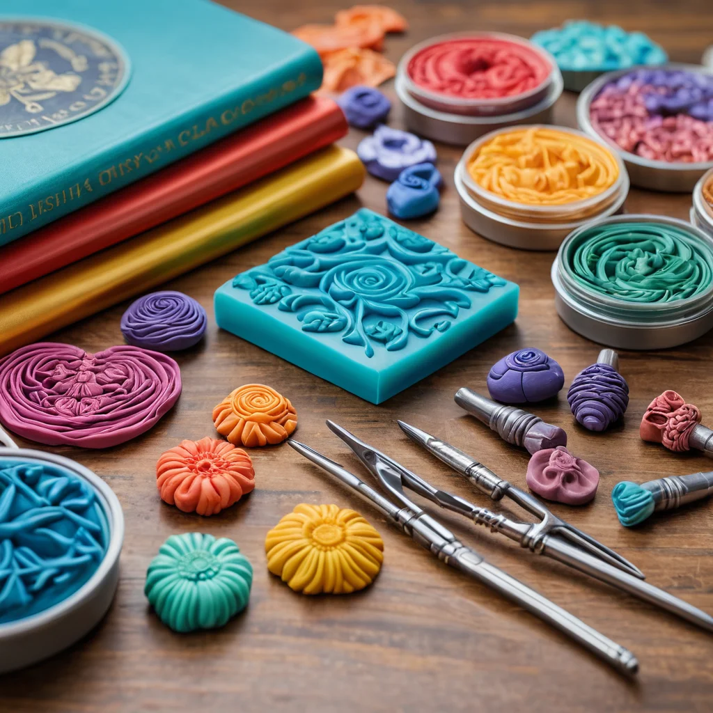 Визуализация различных видов полимерной глины (прозрачная, металлик, яркие цвета), лежащих рядом с открытой книгой по истории рукоделия, демонстрирующая богатство выбора для начинающих мастеров лепки.