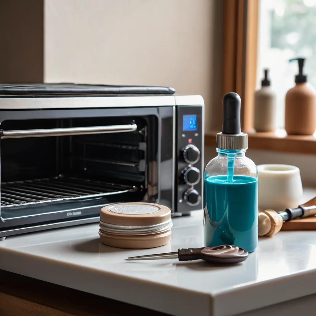 Готовые запеченные изделия из полимерной глины, остывающие после термообработки, рядом с флаконом глянцевого лака и инструментами для полировки, иллюстрирующие этапы финишной обработки для достижения прочности и идеального блеска.