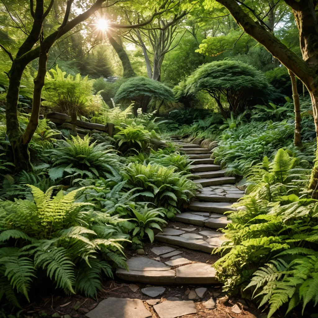 Создание небольшого лесного уголка в саду: расчистка густых кустарников, посадка папоротников, размещение мшистых камней, формирование извилистой тропинки на компактном пространстве.