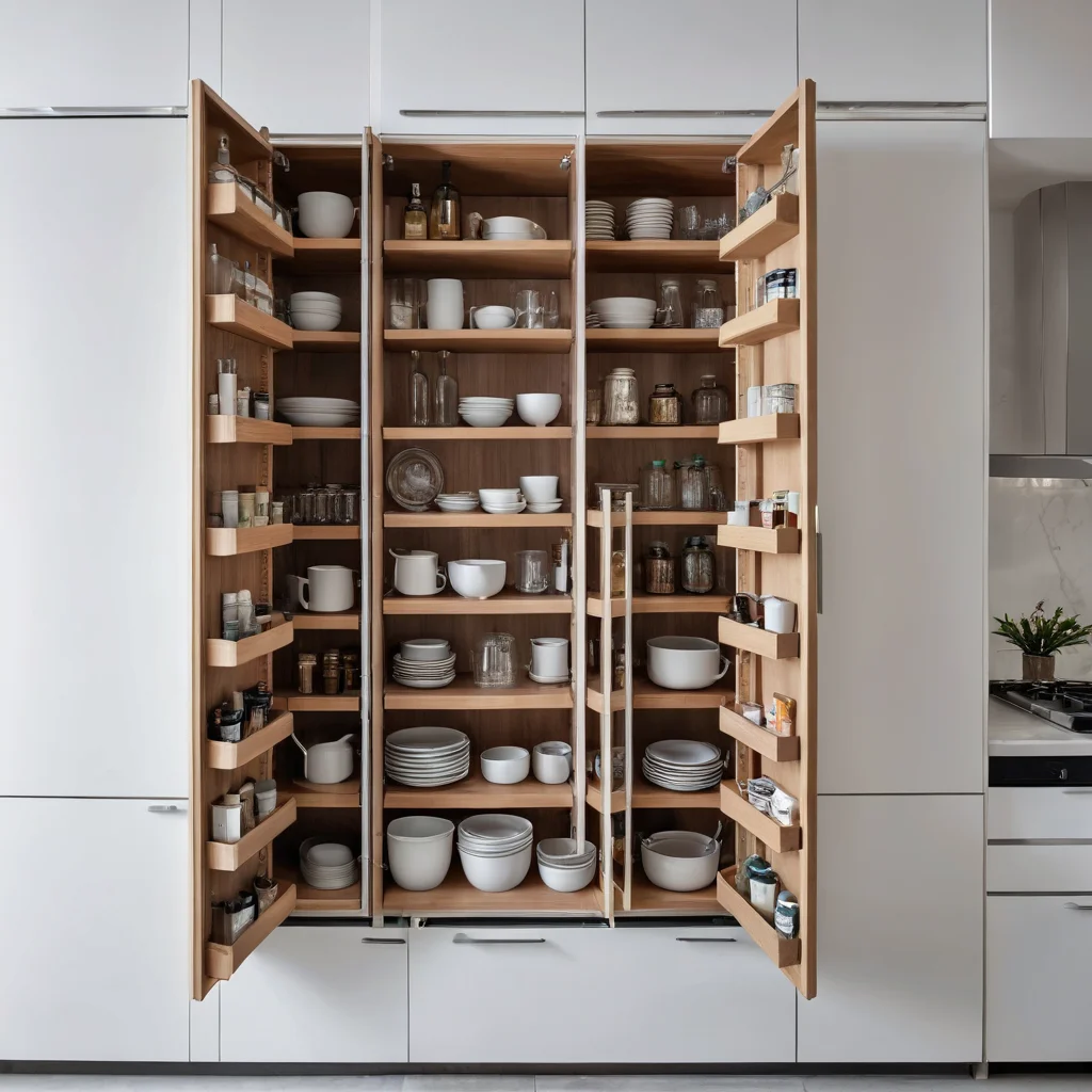Пример умной системы хранения на маленькой кухне: выдвижные ящики, вертикальные полки и скрытые ниши для идеального порядка.