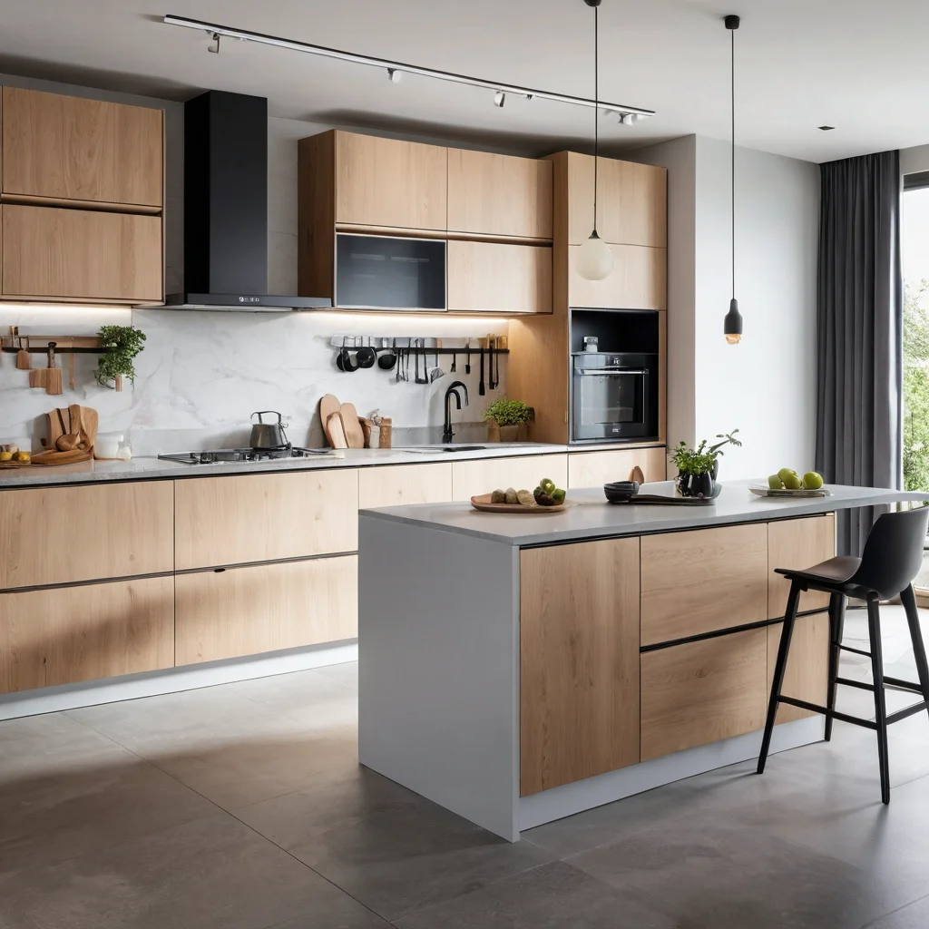 Современная компактная кухня в хрущевке с трансформируемой мебелью и умными решениями для хранения, позволяющая максимально использовать каждый сантиметр.