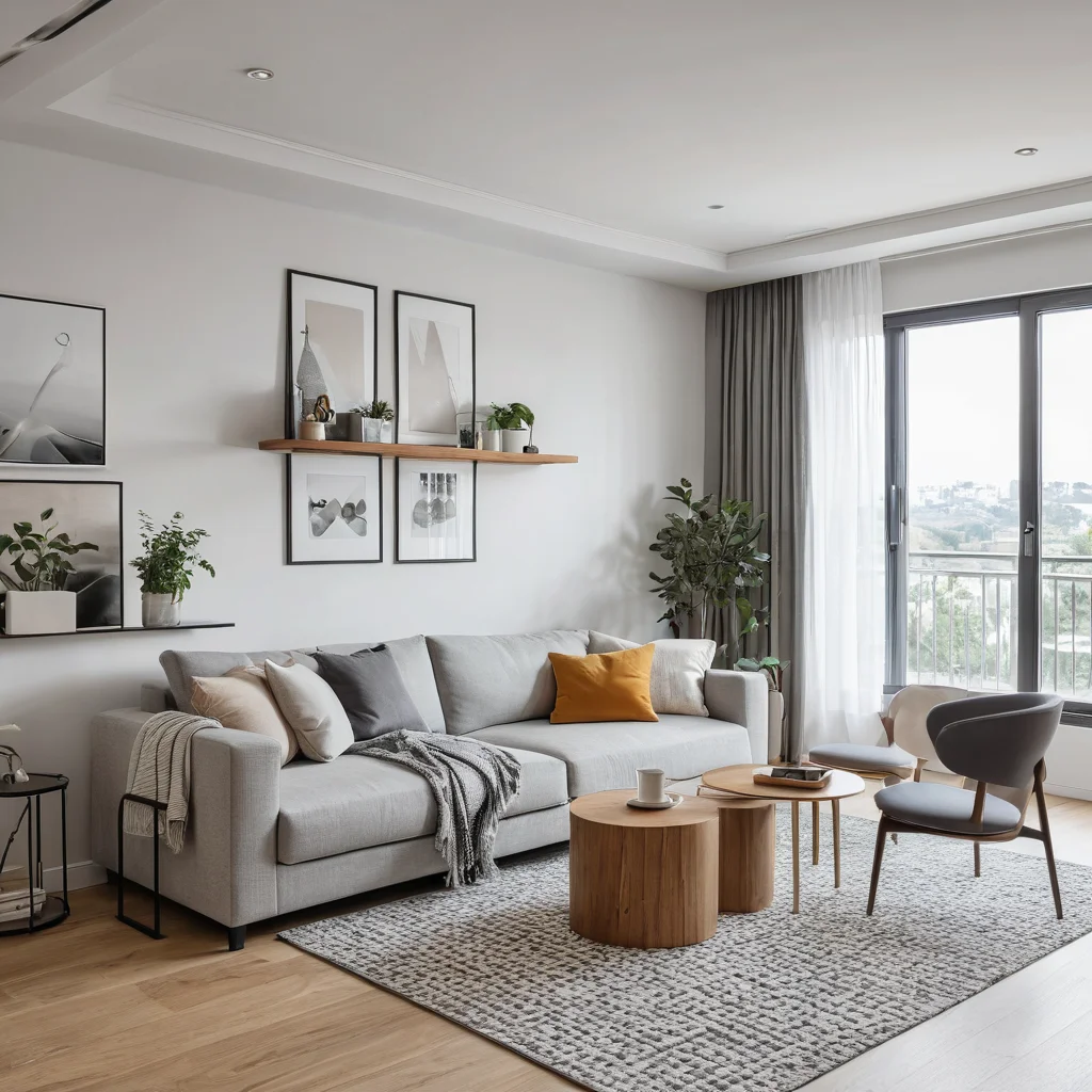 Фотореалистичное изображение интерьера малогабаритной квартиры с акцентом на мебель-трансформер, представленное как визуальное руководство или чек-лист для подбора идеальных решений.