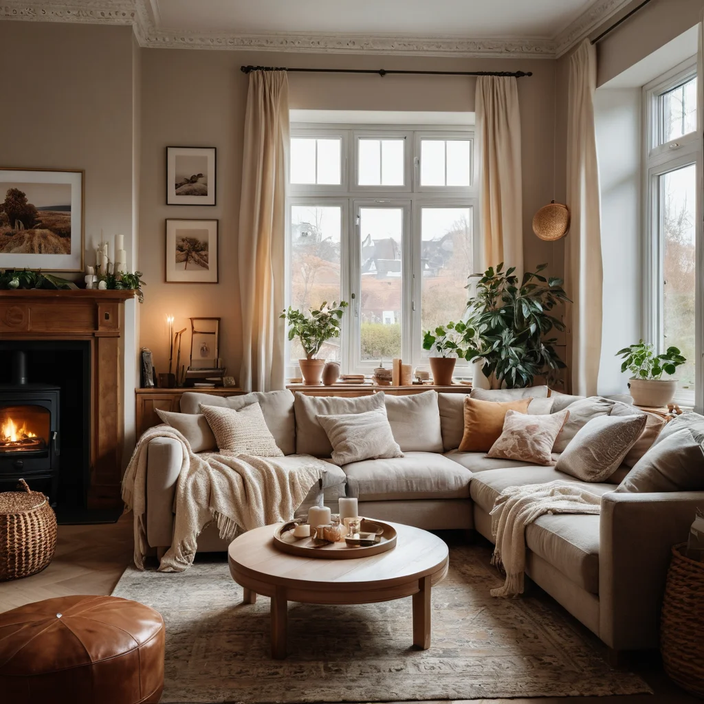 Перегруженная гостиная с хаотичным сочетанием натуральных материалов, создающим ощущение беспорядка. Неестественное освещение и переизбыток текстур демонстрируют распространенную ошибку в декоре.