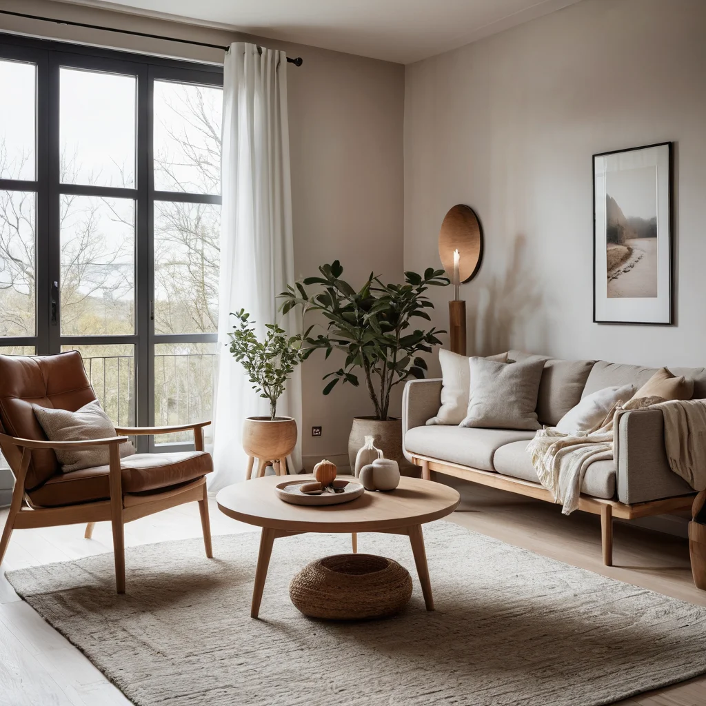 Интерьер в скандинавском стиле, гармонично сочетающий дерево, камень и керамику. Сбалансированная композиция в естественной цветовой палитре, создающая ощущение спокойствия и уюта.