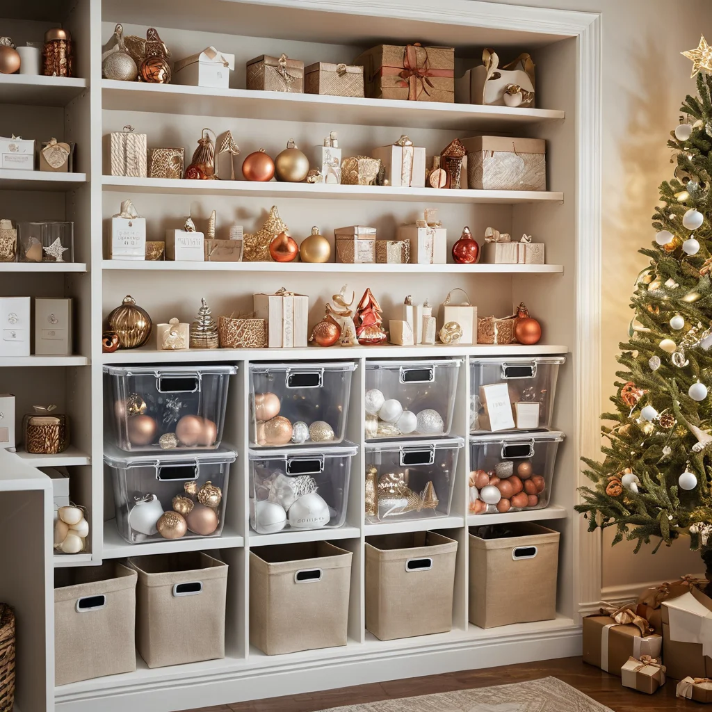 Аккуратные и функциональные системы хранения новогодних украшений в небольшом шкафу или кладовке, демонстрирующие, как бережно упаковать и организовать декор после праздников для продления его срока службы и осознанного потребления.