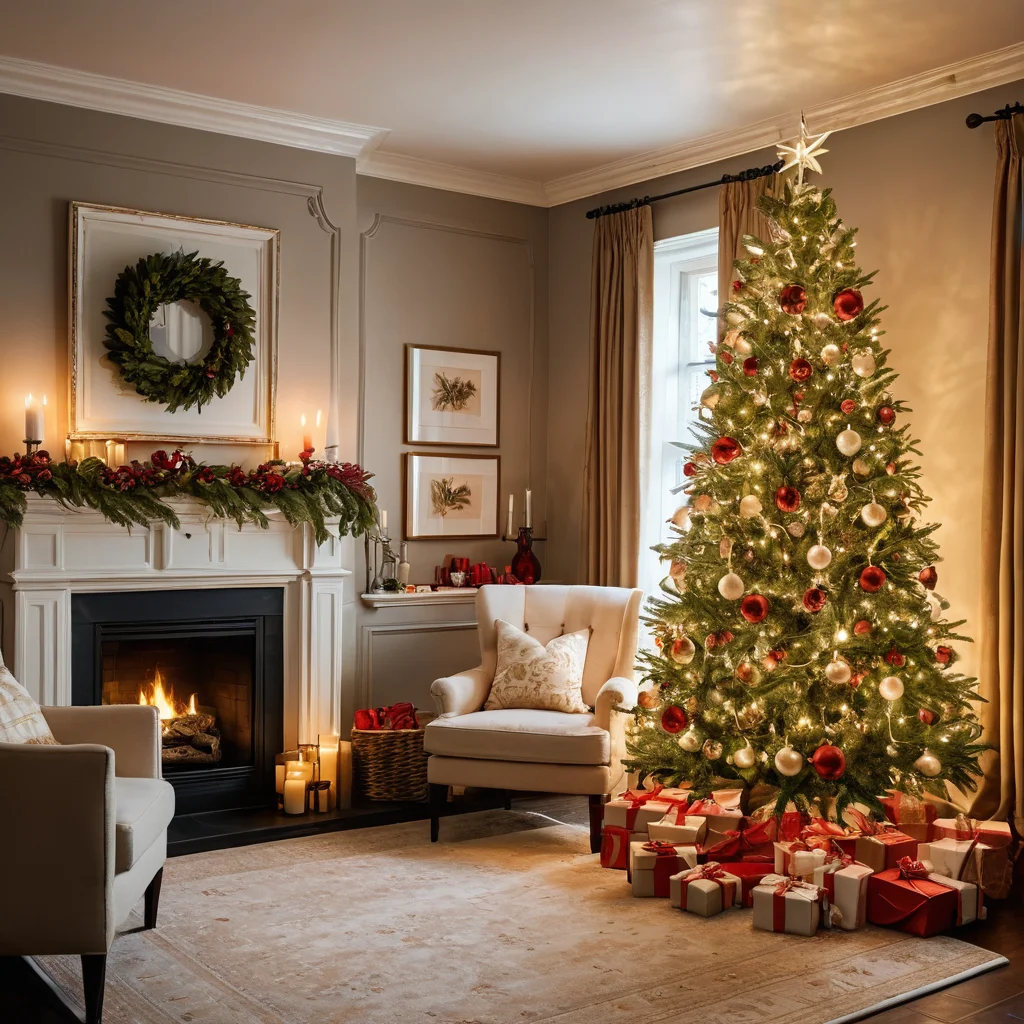 Различные зоны дома – празднично украшенная гостиная, уютная спальня и гостеприимная прихожая – оформленные в новогоднем стиле, показывающие идеи зонирования для создания уникальной атмосферы в каждой комнате.