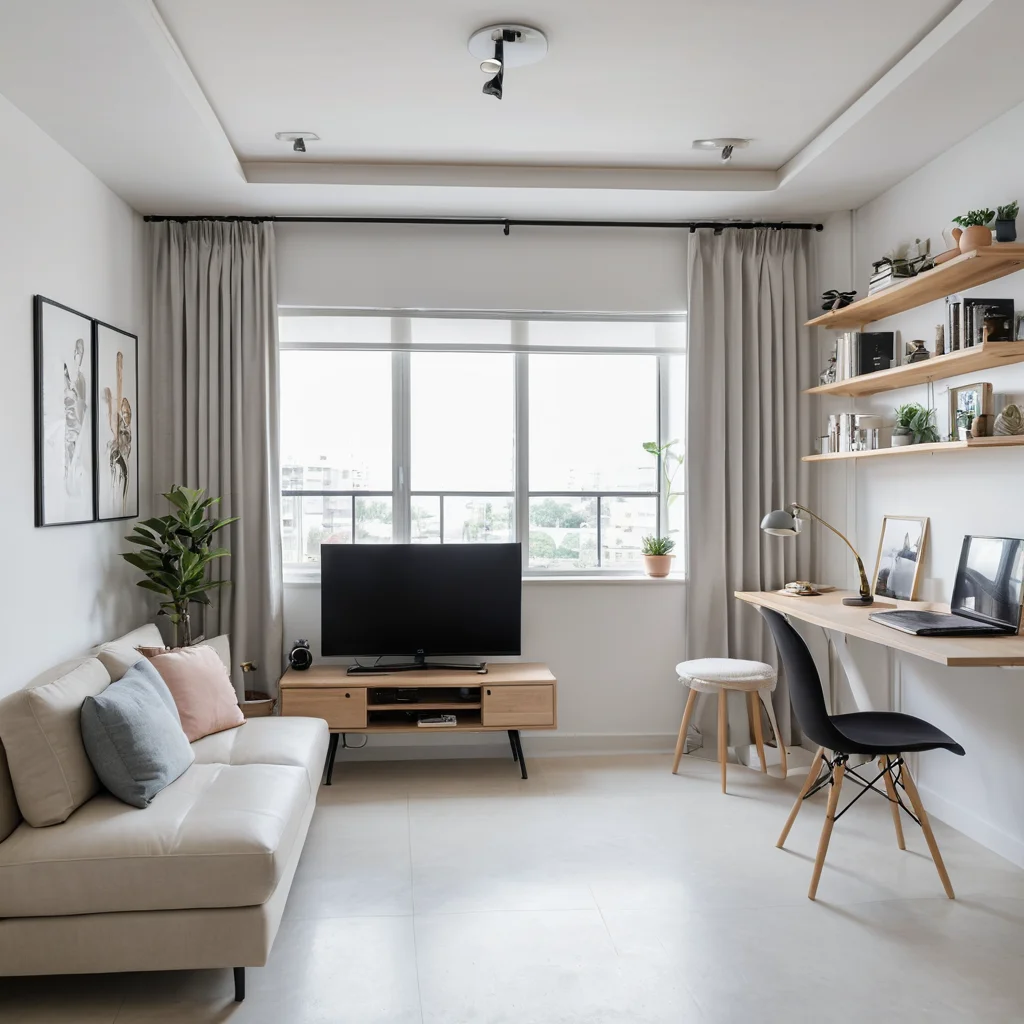 Фотореалистичное изображение угловой игровой зоны в небольшой студии, созданной с учетом эргономики и минималистичного дизайна, с хорошим естественным освещением и достаточным пространством для игры.