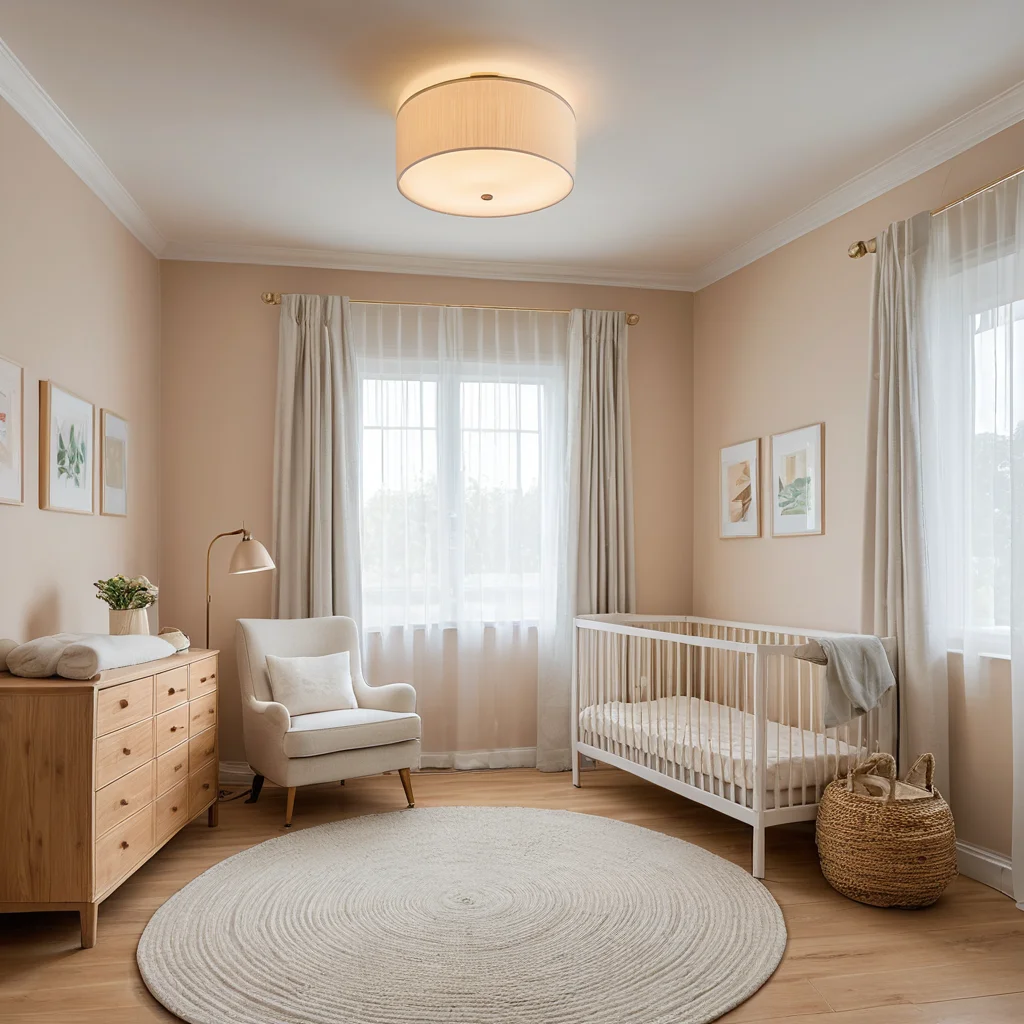Правильное освещение в зоне пеленания: мягкий, рассеянный теплый свет от настенного бра и естественный дневной свет, создающий уютную атмосферу для ребенка и родителей.