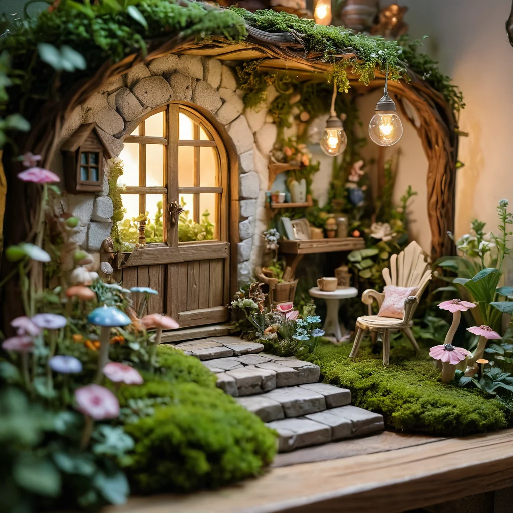 Волшебный миниатюрный сад, созданный из изделий из фоамирана, с чарующей атмосферой; пример вдохновляющего DIY-декора для детской комнаты, стимулирующий дальнейшее творчество.