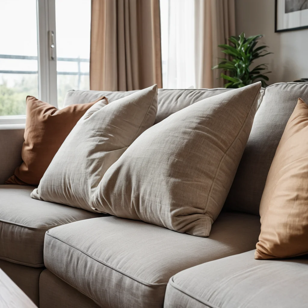 Изящная подушка-валик на уютном диване в гостиной, символизирующая гармонию и комфорт в домашнем интерьере.