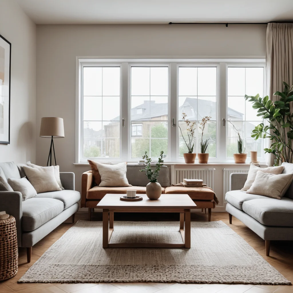 Визуальное восприятие правила трех в декоре: сбалансированная композиция из трех предметов на полке в минималистичном интерьере, фотореалистичное изображение.