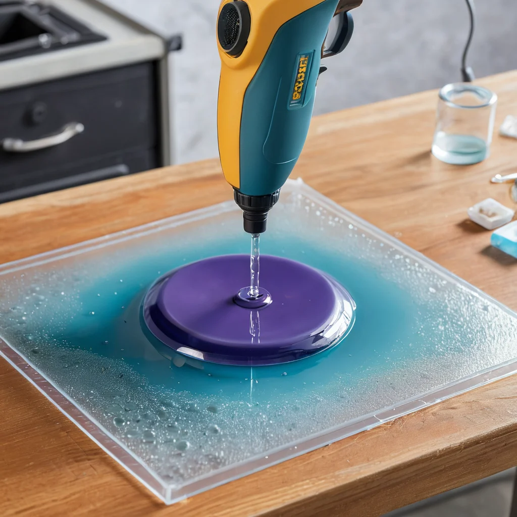 Процесс заливки эпоксидной смолы в силиконовую форму, демонстрирующий технику заливки и использование фена для удаления пузырьков, ключевой этап контроля отверждения.