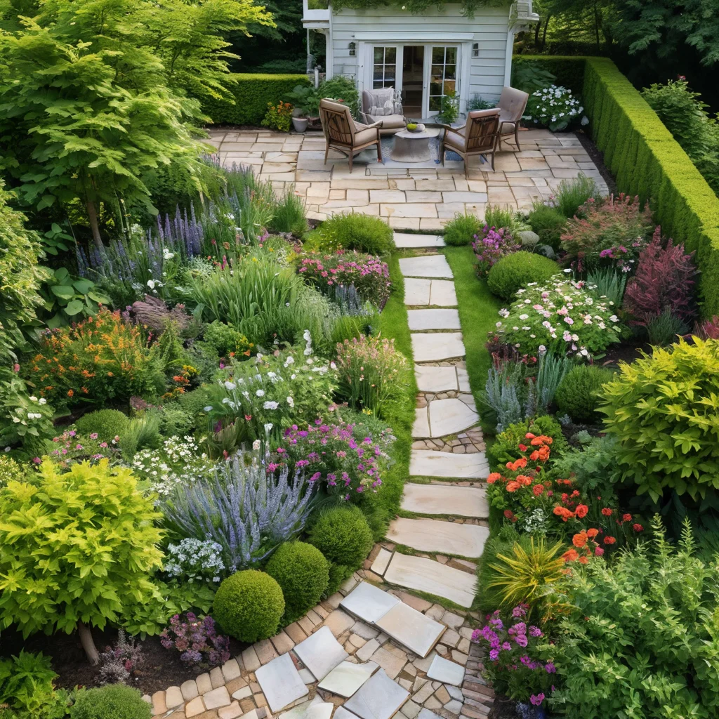 Рука садовода, рисующая эскиз планировки радужной клумбы на бумаге, с использованием цветных карандашей и рулетки, демонстрирующая процесс планирования.