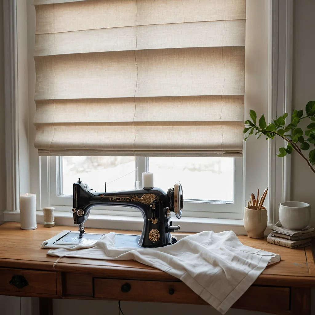 Крупный план рук, работающих на швейной машинке, аккуратно прострачивающих ткань для римских штор, демонстрируя один из ключевых этапов пошагового мастер-класса по их созданию своими руками.