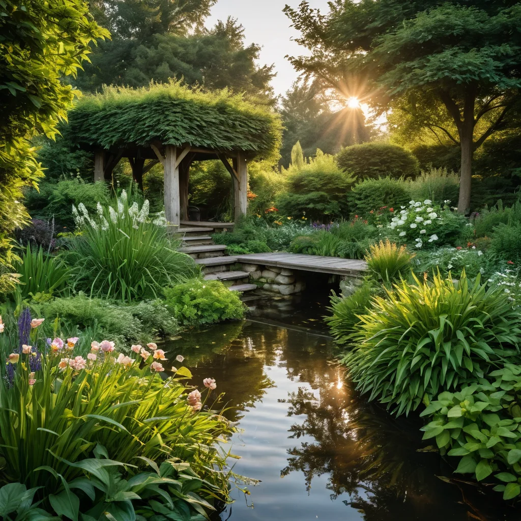 Запущенный, хаотичный уголок сада с отсутствием центральной точки, слишком большим количеством отвлекающих элементов и несбалансированной растительностью, контрастирующий с идеальным садом для медитаций.