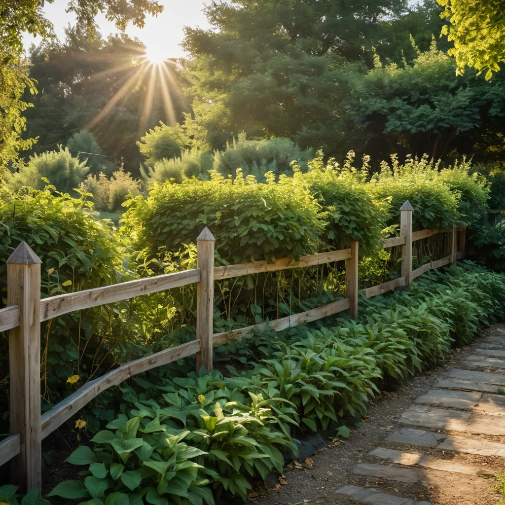 Фотореалистичное изображение заброшенного, переросшего съедобного забора с увядающими листьями и признаками вредителей, демонстрирующее частые ошибки в уходе.