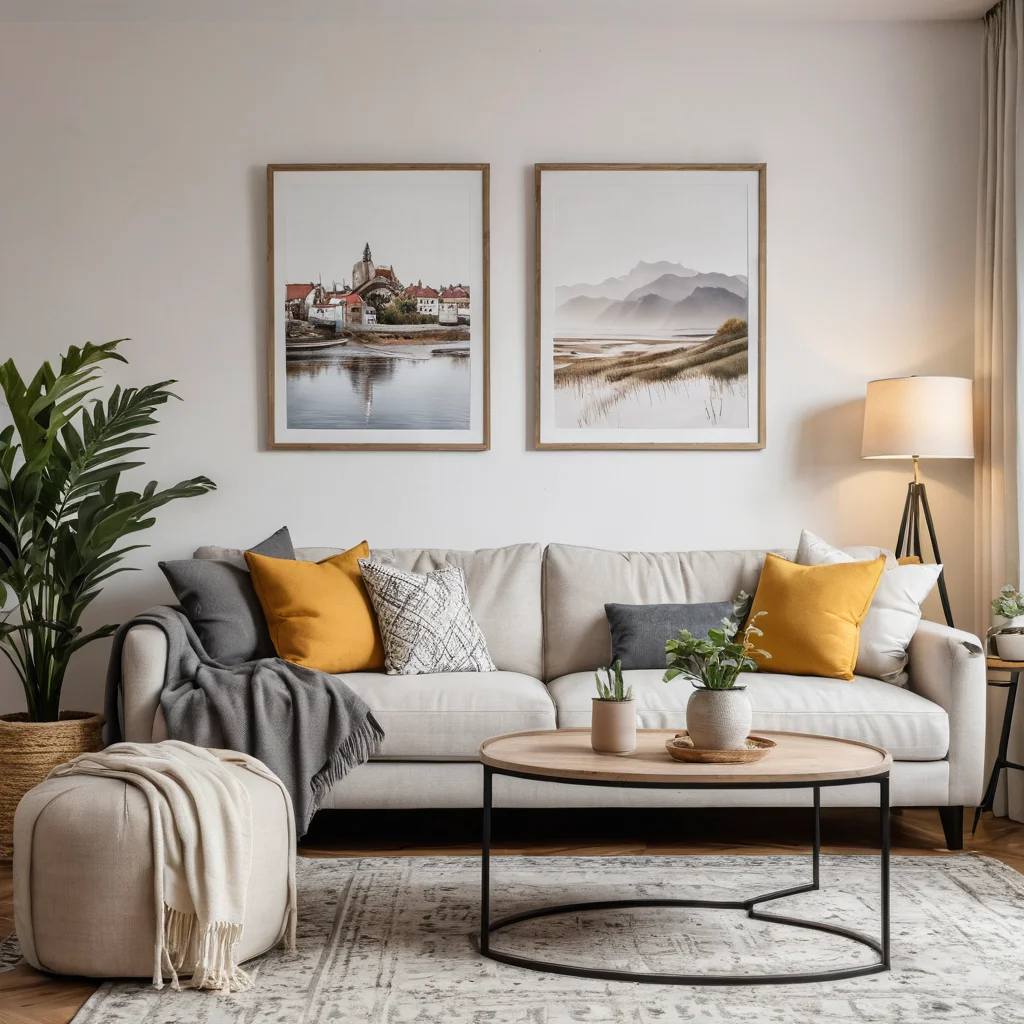 Уютная и приглашающая гостиная с стильным, бюджетным декором, найденным на AliExpress, счастливый человек наслаждается своим красиво оформленным пространством, магия декора дома.