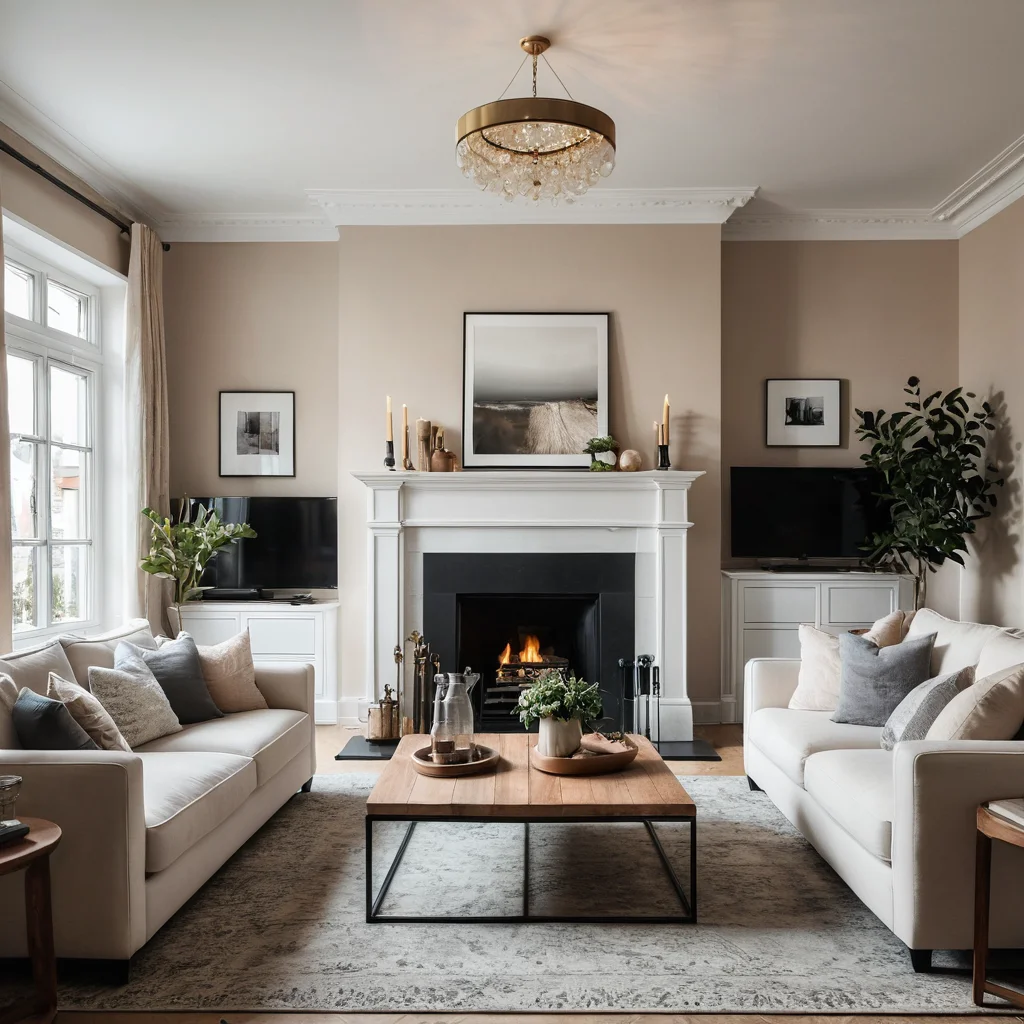 Скучная гостиная с чрезмерной симметрией: абсолютно одинаковый декор с обеих сторон, создающий ощущение стерильности и отсутствия вдохновения.