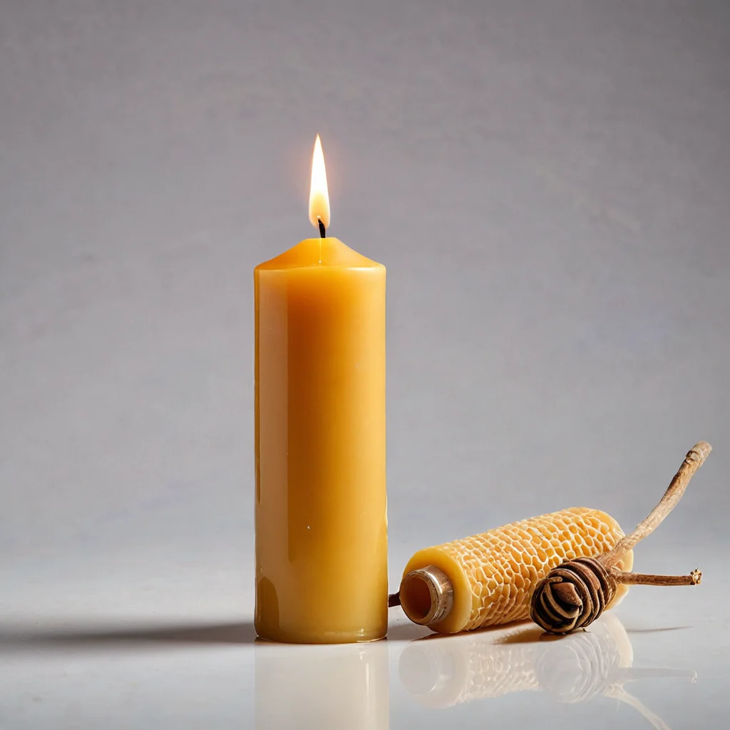 Изображение, сравнивающее идеально ровную свечу из вощины с другой, имеющей изъяны формы и неровно горящий фитиль, иллюстрирующее частые ошибки новичков.