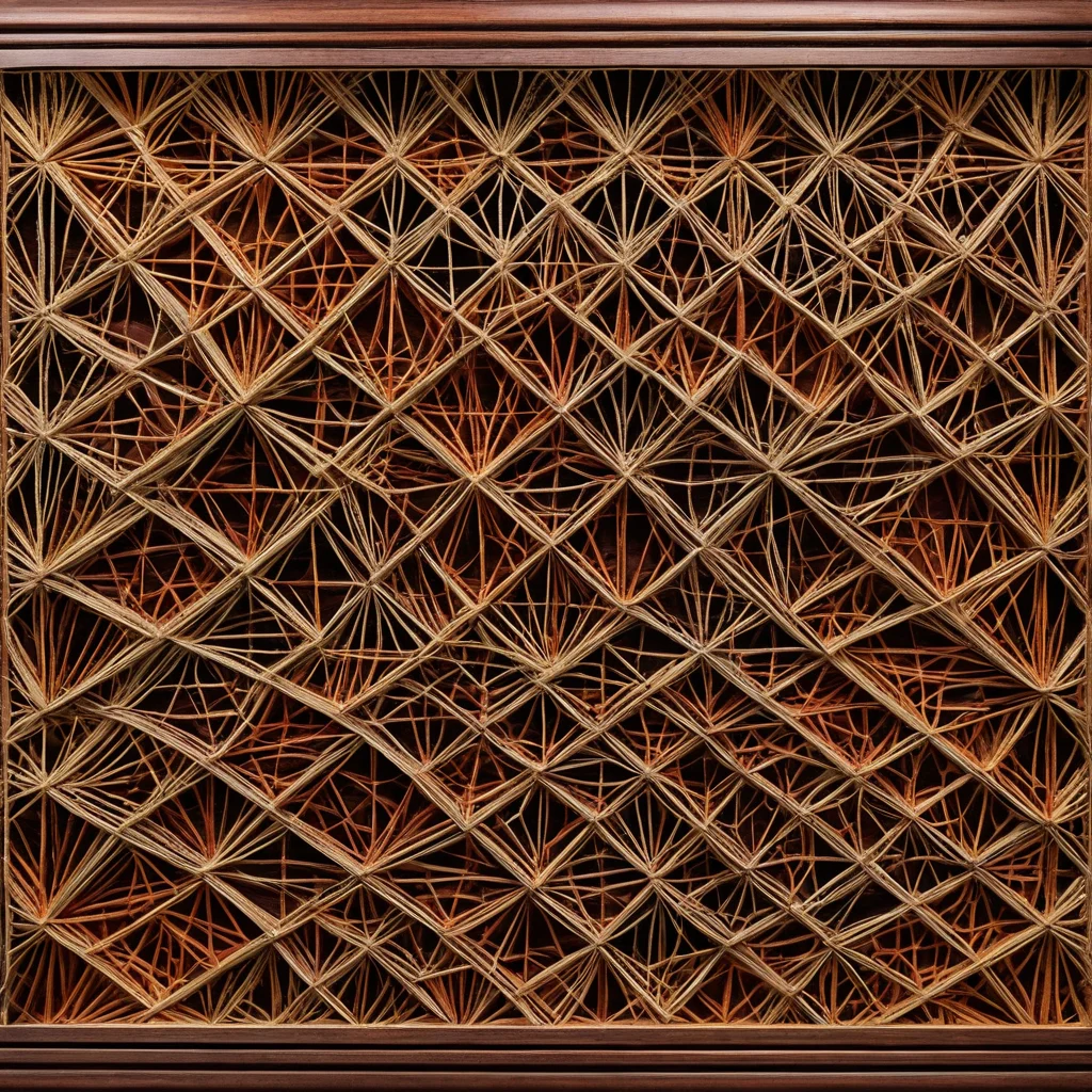 Иллюстрация, демонстрирующая эволюцию стринг-арта от исторических узоров до современных объемных панно, вдохновляющая на творчество и изучение техник.